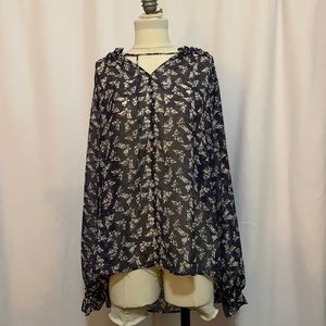 Loft blue long sleeve butterflies blouse